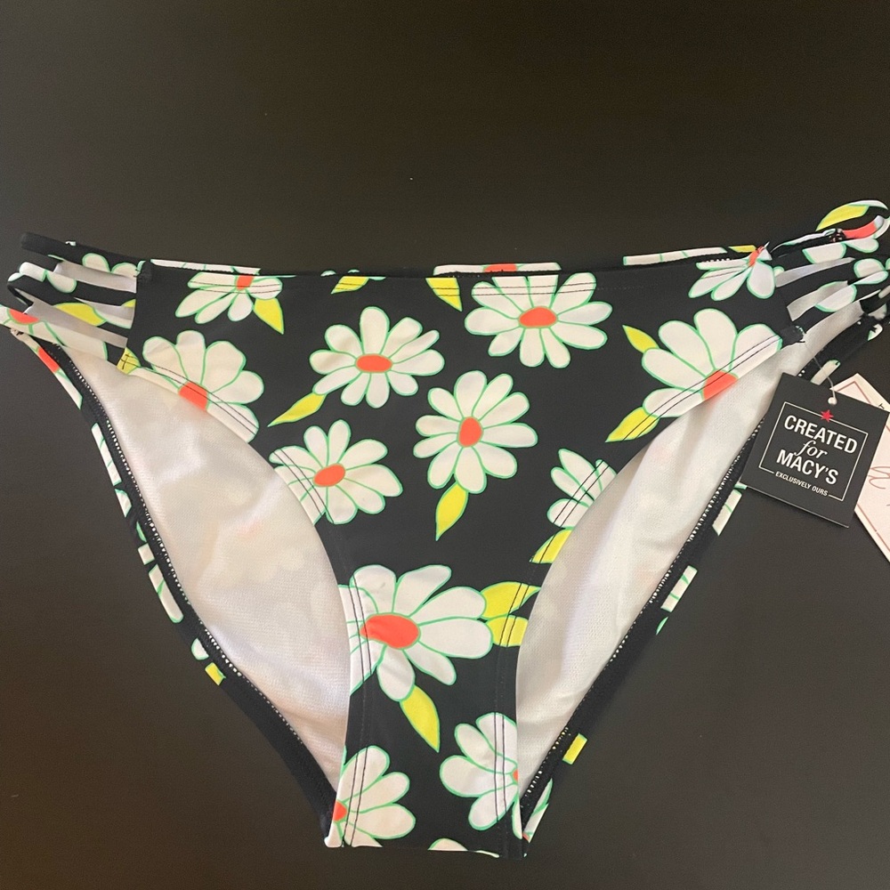 Macy's Black Floral Bikini Bottoms Size L